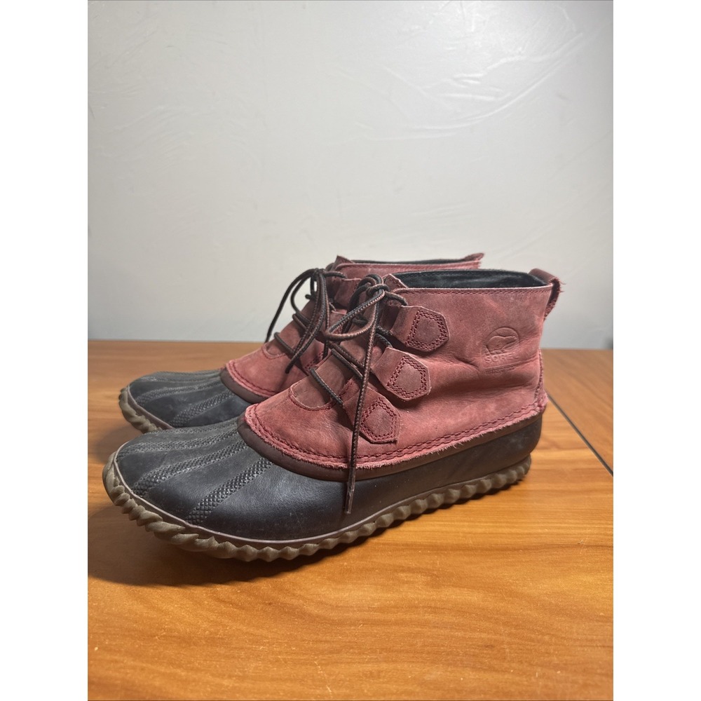 Sorel Out N About Duck Boots Womens Size 10 Red Leather Casual Lace Up Ankle